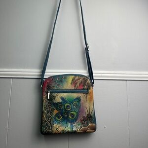 Biacci Hand Painted Peacock Leather Crossbody Bag Vintage